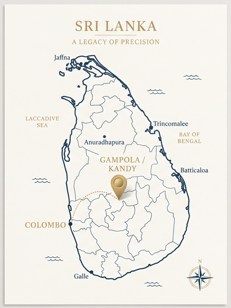 Map of Sri Lanka showing Gampola, Kandy